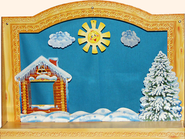 Ширма настольная с зимними декорациями для домашнего кукольного театра