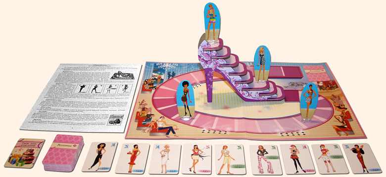 Модницы. Веселая настольная игра Олеси Емельяновой для девочек. Вид поля и карточек