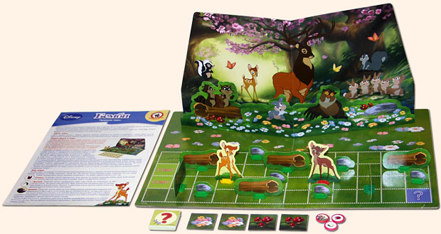 Настольная игра с полем-панорамой: Бемби. Игра для детей от 5 до 8 лет. Настольные игры Олеси Емельяновой. Вид поля и карточек