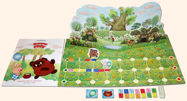 Настольная игра с полем-панорамой: Винни-Пух и Пятачок. Игра для детей от 5 до 8 лет. Настольные игры Олеси Емельяновой. Вид поля и карточек