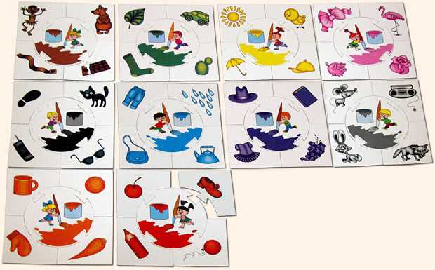 Настольные игры Олеси Емельяновой. Каталог. Учись, играя: Цвет. Детский дидактический набор пазлов - для малышей от 3 до 6 лет. Карточки набора