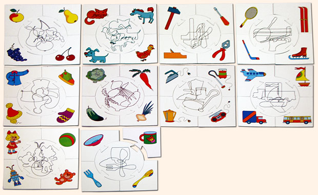 Настольные игры Олеси Емельяновой. Каталог. Учись, играя: Контуры. Детский дидактический набор пазлов - для малышей от 3 до 6 лет. Карточки набора